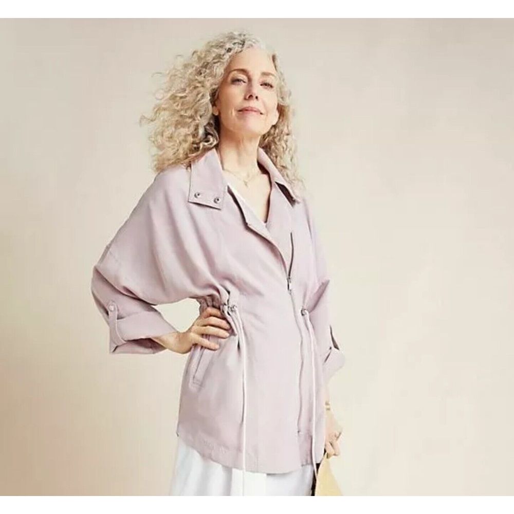 Anthropologie Sz M/L Cupro Mauve‎ Pink Jacket Trench Coat Zip Front.E157